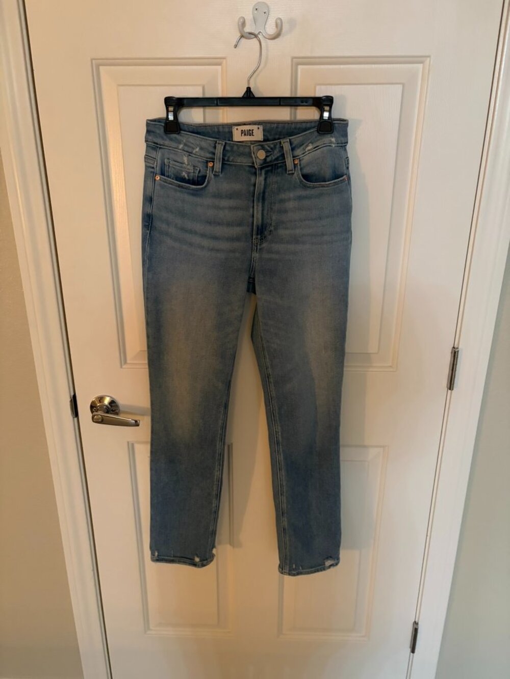 PAIGE Cindy High Rise Straight Ankle Jeans Size 27 Light Wash Distressed